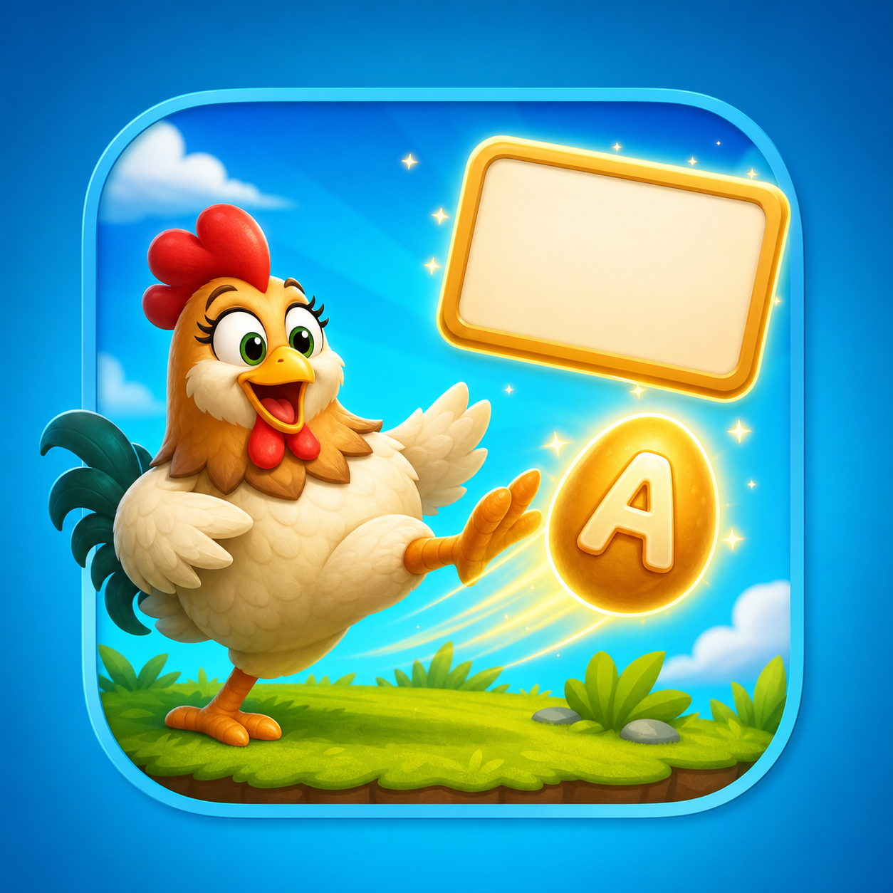 Cartoon chicken launching a letter egg